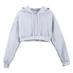 Women Sweatshirt Hoodies Solid Crop