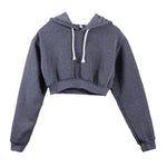 Women Sweatshirt Hoodies Solid Crop