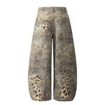 Washed leopard print jeans for women