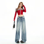 Low Waist Short Rise Straight Leg Jeans Women