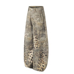 Washed leopard print jeans for women
