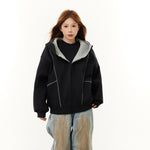 Style Deconstructed Hoodie for Men and Women, Loose Open Front Sweatshirt with Visible Stitching, Oversized Casual Sporty Couple Jacket