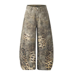Washed leopard print jeans for women