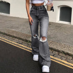 Broken hole slim fit flared jeans for women
