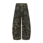 Camouflage wide leg curved knife jeans for women