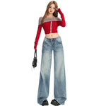 Low Waist Short Rise Straight Leg Jeans Women