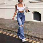Broken hole slim fit flared jeans for women