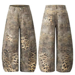 Washed leopard print jeans for women